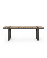 Simplie Fun Modern Outdoor Dining Bench With Aluminum Frame And Faux Wood Slats