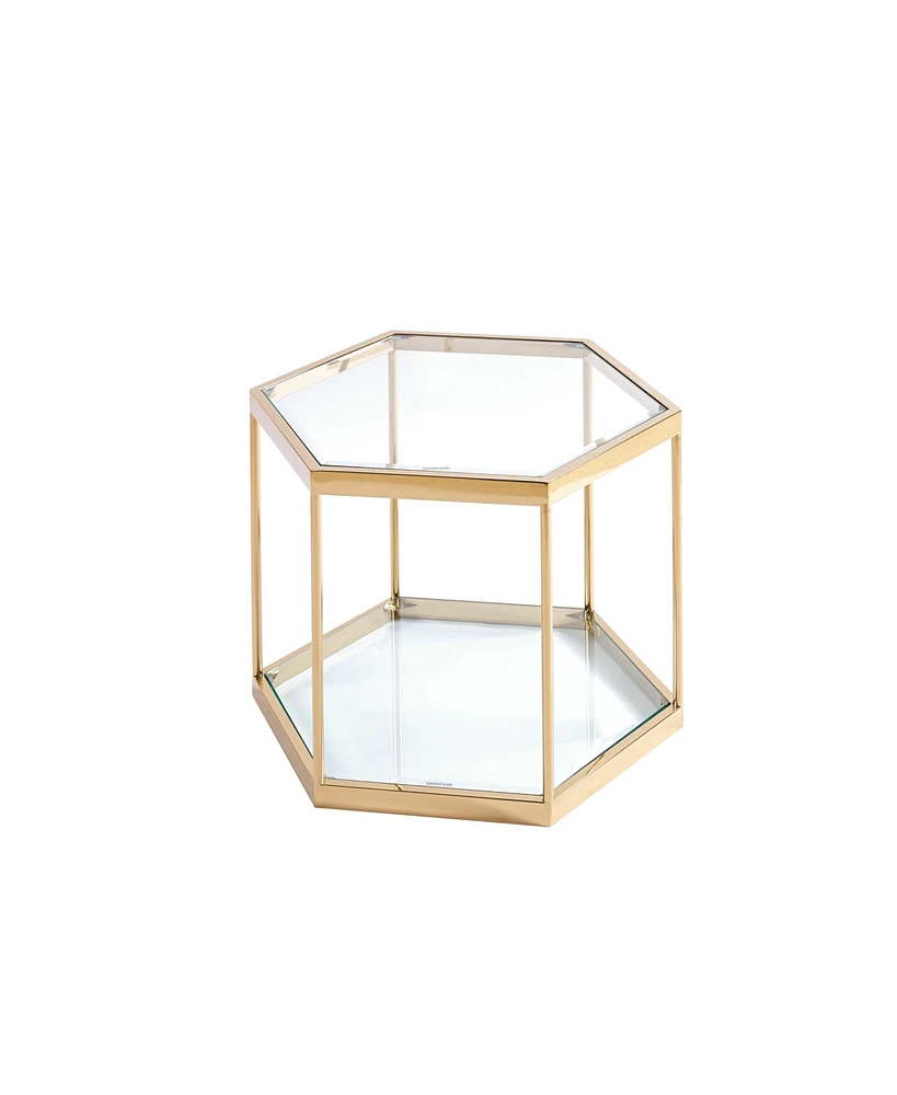 Simplie Fun Modern Glass Coffee Table with Gold Frame