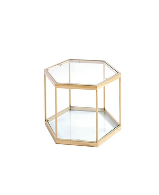 Simplie Fun Modern Glass Coffee Table with Gold Frame