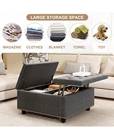 Simplie Fun Oversized Storage Square Ottoman with Double Door Storage