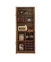 Rustic Oak Farmhouse Kitchen Cabinet with Faux Rattan Doors and Wine Storage