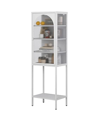 Simplie Fun 5-Tier Metal Glass Door Storage Cabinet with Adjustable Shelves