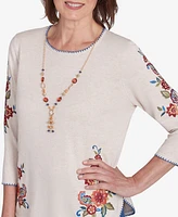 Alfred Dunner Harvest Moon Women's Paisley Floral Top with Detachable Necklace