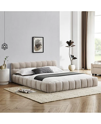 Streamdale Furniture Queen Size Upholstered Platform Bed with Chenille Fabric Headboard