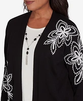 Alfred Dunner Runway Ready Women's Floral Embroidered Two One Top with Detachable Necklace