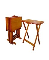 Folding Snack Tables with Storage Rack (Set of 4)