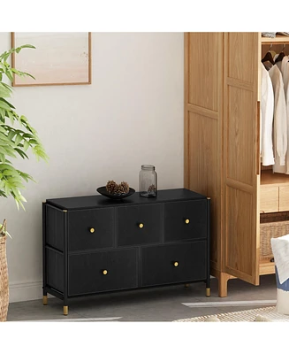 Simplie Fun 5-Drawer Dresser with Fabric Bins, Black