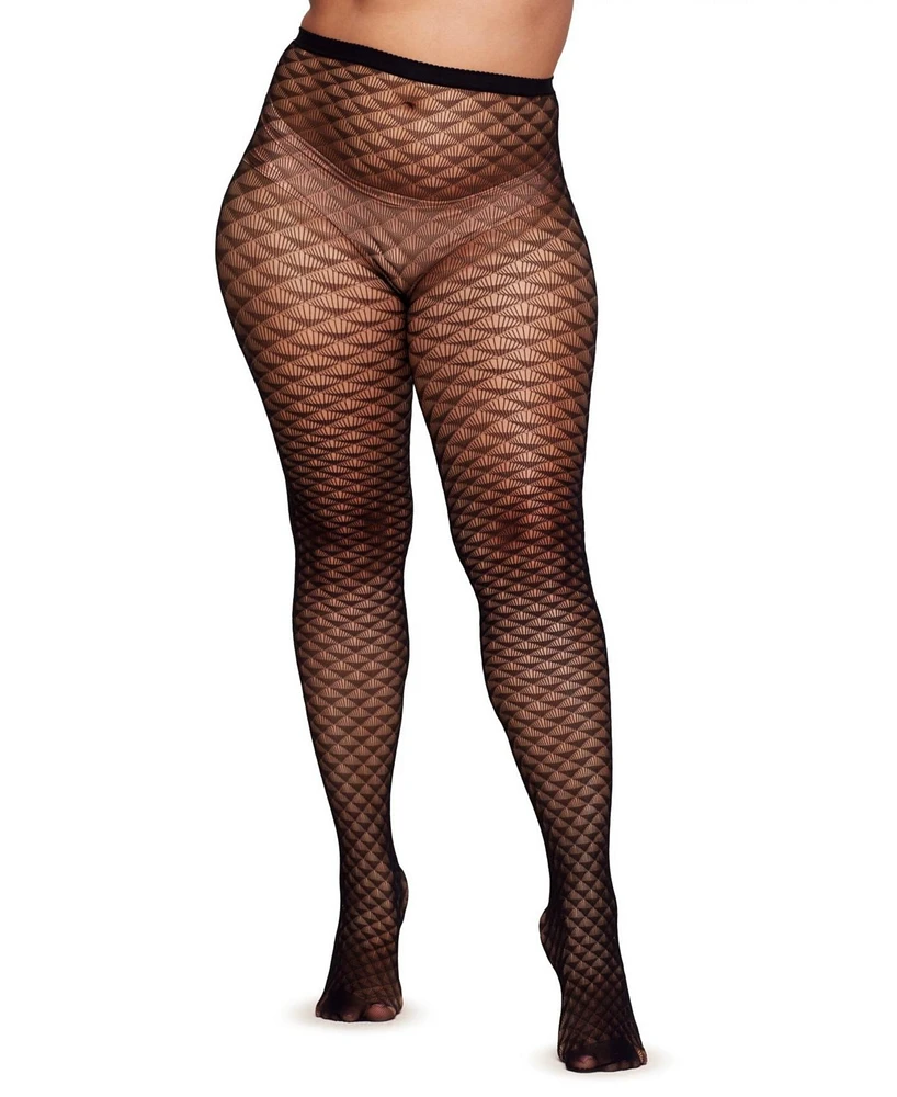 Walkpop Plus Size Deco Open-Knit Pattern Hosiery