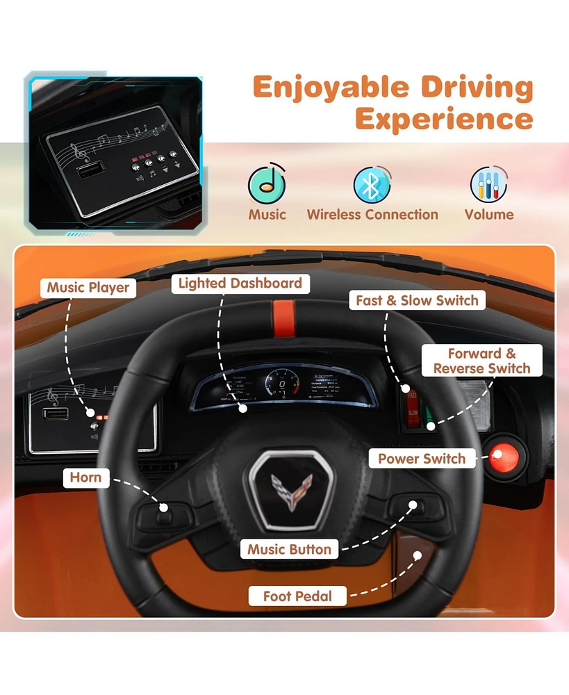 Slickblue 12V Electric Kids Ride On Car Licensed Chevrolet Corvette C8 with Remote Control Ages 3+ Years Old