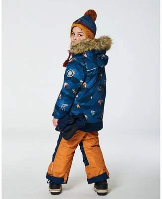 Deux par Toddler Boys Two Piece Snowsuit Ochre And Navy Printed Mountains Animals - Toddler|Child