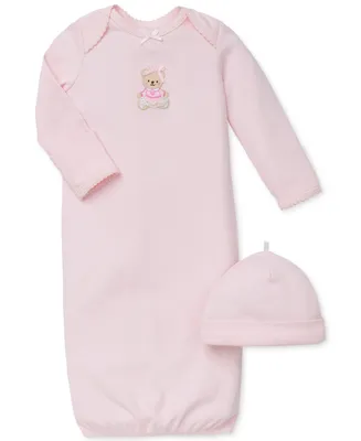 Little Me Baby Girls Sweet Bear Hat and Gown, 2 Piece Set