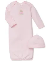 Little Me Baby Girls Sweet Bear Hat and Gown, 2 Piece Set