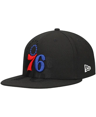 New Era Men's Black Philadelphia 76ers Blackout Shadow Logo 59FIFTY Hat