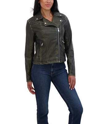 Sebby Collection Women's Distressed Faux Leather Biker Jacket