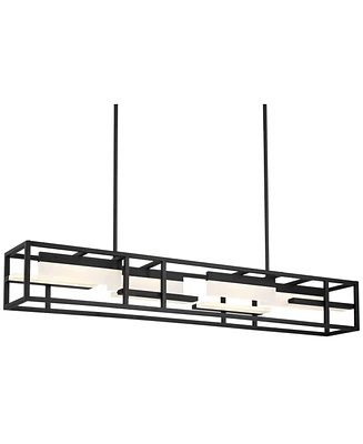 Possini Euro Design Armitage Black Island Linear Pendant Chandelier 56" Wide Modern Openwork Frame Dimmable Led Frosted Shades 8