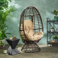 Rafael Outdoor Wicker Swivel Egg Chair With Cushion