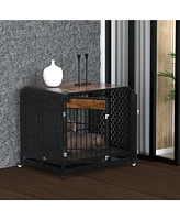 Streamdale Furniture Heavy Duty Dog Crate Table with Removable Trays and Lockable Wheels