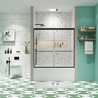 Bypass Shower Door, Sliding, 56"-60"W x 58"H, Tempered Glass, Matte Black