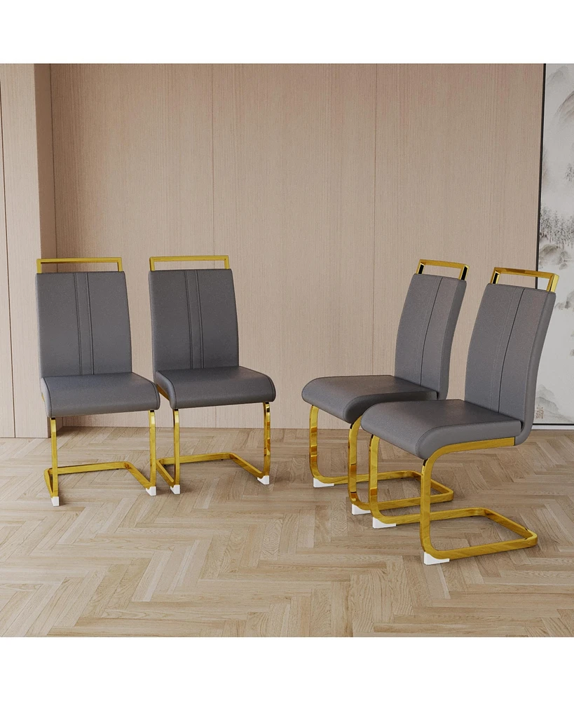 Simplie Fun Modern Faux Leather Dining Chairs with Golden Metal Legs (Set of 4)