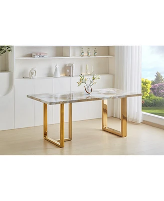 Simplie Fun Luxurious Faux Marble Dining Table, 70.9"L x 35.4"W, for 6-8