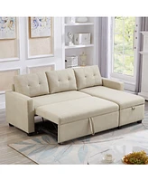 Simplie Fun Pull-Out Sectional Sofa with Storage Chaise, Beige