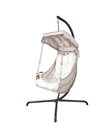 Simplie Fun Wicker Rattan Swing Egg Chair with Stand, 350lbs Capacity