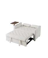 Cream Velvet Sofa Bed with Adjustable Positions