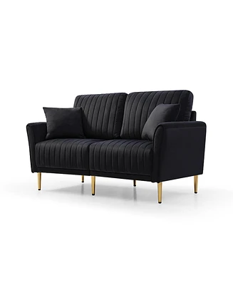 Simplie Fun Black Velvet Modern 2 Pieces of 2 Seat Sofa and Loveseat Couch Living Room Set