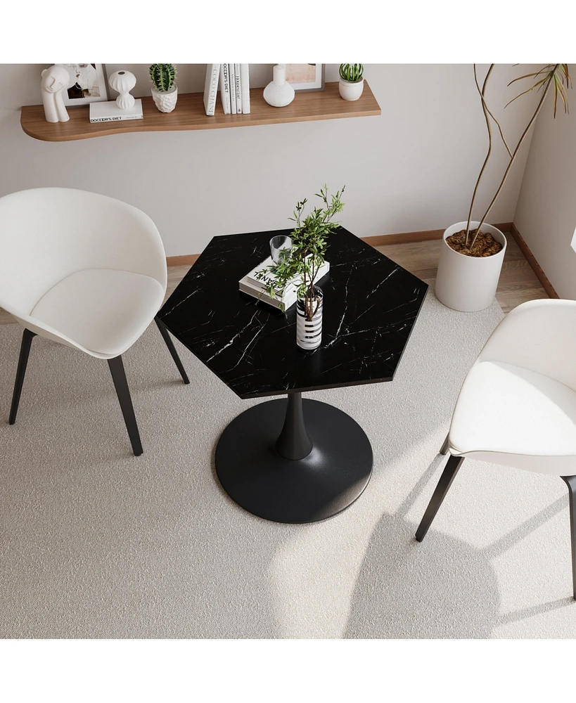 Simplie Fun Modern Hexagonal Coffee Table with Black Marble Top and Metal Base