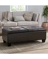 Streamdale Furniture Alfred Leather Storage Ottoman with Dual-Opening Tray Top