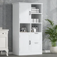 Tall Bathroom Storage Cabinet with Doors, Drawers, Shelves, Adjustable Shelf