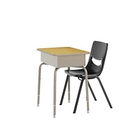 Emma+Oliver Jacobs Desk/Chair Set With Metal Open Front Storage Box, Desktop, Frame And Stackable Flex Comfort Classroom Chair