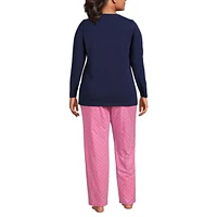 Lands' End Plus Knit Pajama Set Long Sleeve T-Shirt and Pants