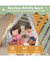 Kids Teepee Tent with Machine Washable Flags & Door Curtains Detachable