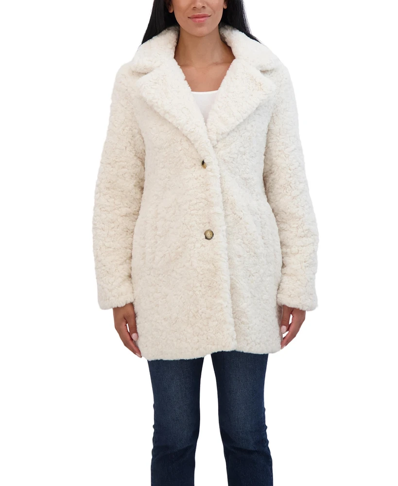 Sebby Collection Women's Crushed Faux Fur Button Front Coat