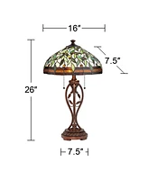 Blossoming Leaf Vine Traditional Tiffany Style Table Lamp with Table Top Dimmer 26" High Bronze Stained Glass Shade Decor for Living Room Bedroom