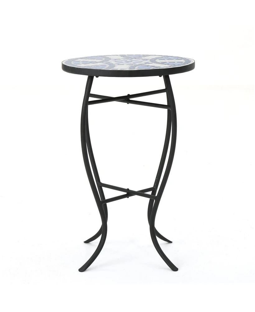 Simplie Fun Blue And White Ceramic Tile End Table With Matte Black Iron Frame