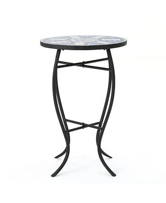 Simplie Fun Blue And White Ceramic Tile End Table With Matte Black Iron Frame