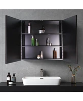 Streamdale Furniture 26x30" Wall-Mount/Recessed Black Metal Medicine Cabinet with Mirror