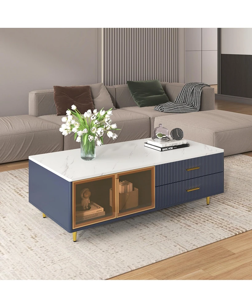 Simplie Fun Modern Blue Coffee Table with Storage & Lighting