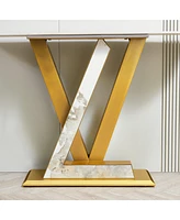 Simplie Fun 47" Sintered Stone Console Table with Metal Frame (Gold)