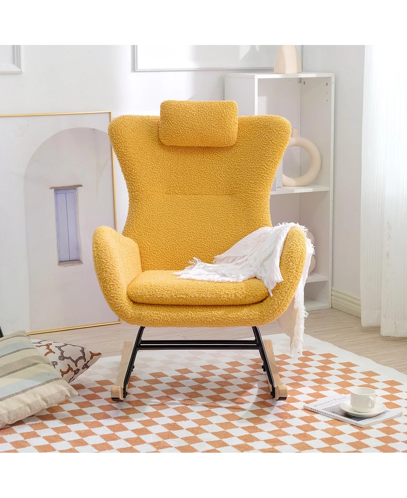 Simplie Fun Teddy Upholstered Glider Rocker with Adjustable Headrest