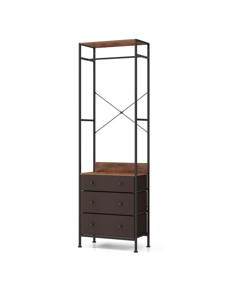 Slickblue Freestanding Closet Organizer with 3-position Hanging Rod and Storage Shelves