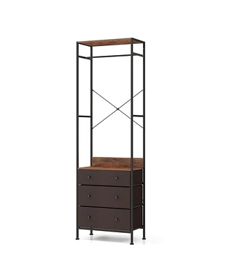 Slickblue Freestanding Closet Organizer with 3-position Hanging Rod and Storage Shelves