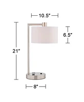 Colby Modern Desk Table Lamp with Hotel Style Usb and Ac Power Outlet in Base 21" High Brushed Nickel White Linen Drum Shade for Living Room Bedroom H
