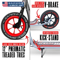Large Kick Scooter for Adults & Teens - 12" Air Tires, Wide Deck, Handbrake Kickstand Madd Gear Urban Glide Teal