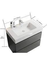 Streamdale Furniture 30" Gray Wall-Mounted Vanity: Soft-Close Drawers, Handle-Free Design