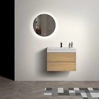 30" Wall-Mounted Vanity: Natural Oak, Glossy White Basin