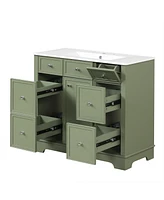 Streamdale Furniture 36" Green Bathroom Vanity with Sink, 4 Drawers, Cabinet, Solid Wood & Mdf