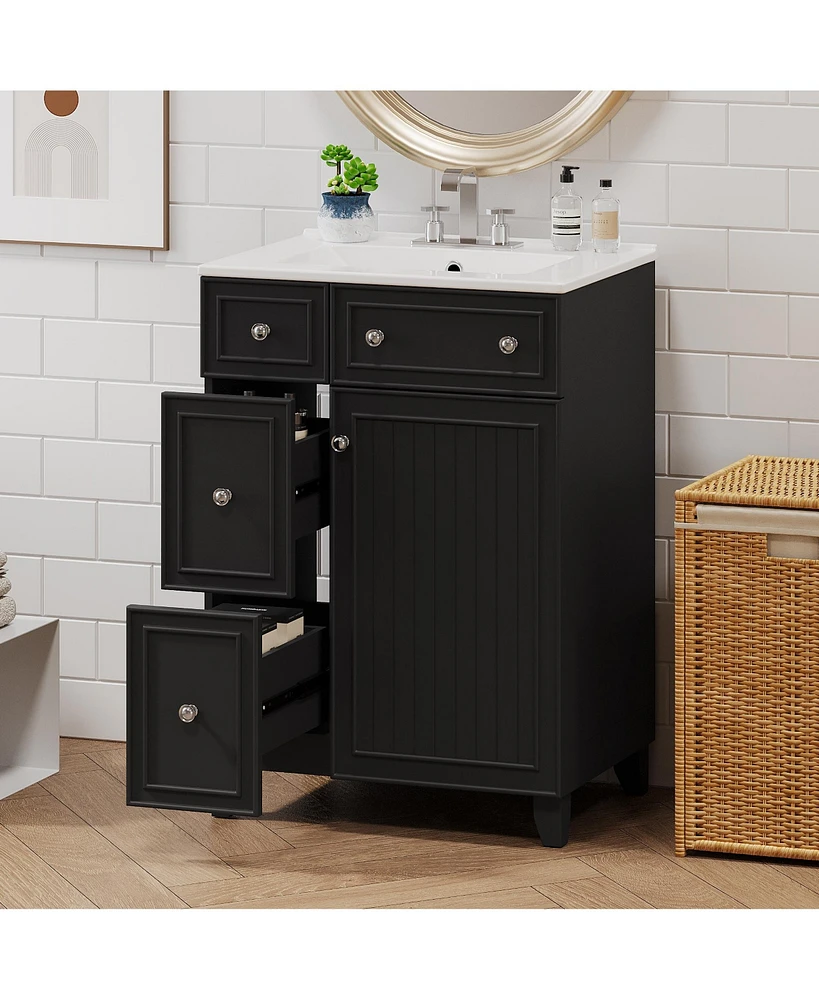 24" Bathroom Vanity with Ceramic Sink: Space-Saving Storage